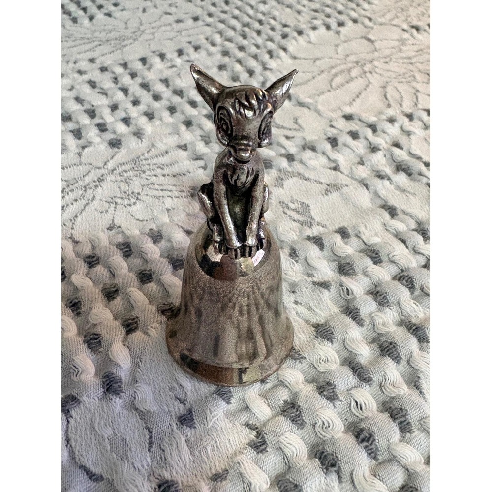 Vintage Disney New England Pewter Silver plated Bambi Figure Hand Bell  NE